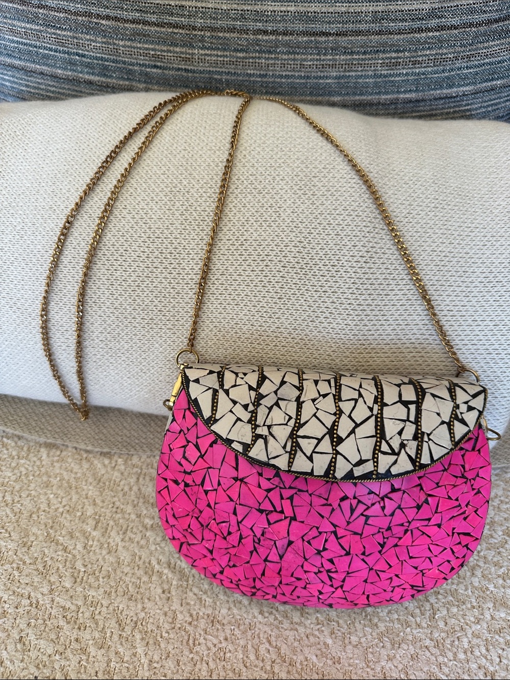 Elegant Pink and White Crossbody Bag  by Ramla